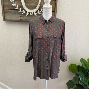 Express the City shirt gray polka dot button‎ down L NWT